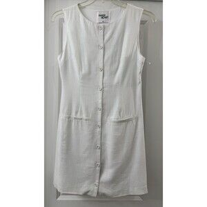 NEW PAPER HEARTS White Linen/Rayon Shift Mini Dress with Front Pockets Button Up